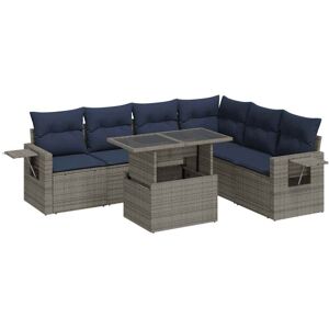 (grey) vidaXL 7 Piece Garden Sofa Set with Cushions Poly Rattan Acacia (grey) vidaXL 7 Piece Garden Sofa Set with Cushions Poly Rattan Acacia