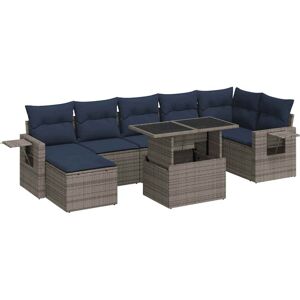 (grey) vidaXL 8 Piece Garden Sofa Set with Cushions Poly Rattan Acacia (grey) vidaXL 8 Piece Garden Sofa Set with Cushions Poly Rattan Acacia