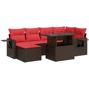 (brown) vidaXL 7 Piece Garden Sofa Set with Cushions Poly Rattan Acacia (brown) vidaXL 7 Piece Garden Sofa Set with Cushions Poly Rattan Acacia