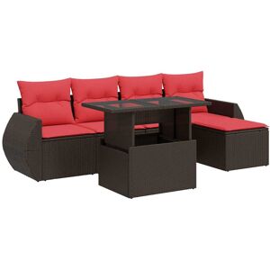 (brown) vidaXL 6 Piece Garden Sofa Set with Cushions Poly Rattan Acacia (brown) vidaXL 6 Piece Garden Sofa Set with Cushions Poly Rattan Acacia