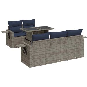 (grey) vidaXL 6 Piece Garden Sofa Set with Cushions Poly Rattan Acacia (grey) vidaXL 6 Piece Garden Sofa Set with Cushions Poly Rattan Acacia
