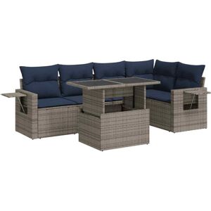 (grey) vidaXL 6 Piece Garden Sofa Set with Cushions Poly Rattan Acacia (grey) vidaXL 6 Piece Garden Sofa Set with Cushions Poly Rattan Acacia
