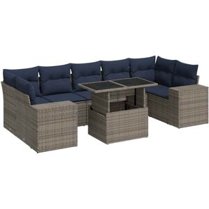 (grey) vidaXL 8 Piece Garden Sofa Set with Cushions Poly Rattan Acacia (grey) vidaXL 8 Piece Garden Sofa Set with Cushions Poly Rattan Acacia