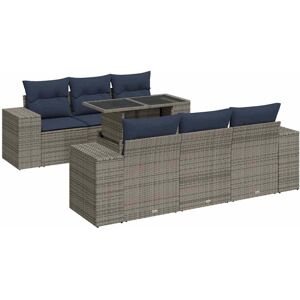 (grey) vidaXL 7 Piece Garden Sofa Set with Cushions Poly Rattan Acacia (grey) vidaXL 7 Piece Garden Sofa Set with Cushions Poly Rattan Acacia