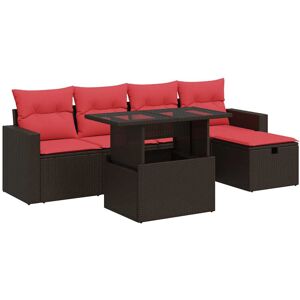 (brown) vidaXL 6 Piece Garden Sofa Set with Cushions Poly Rattan Acacia (brown) vidaXL 6 Piece Garden Sofa Set with Cushions Poly Rattan Acacia