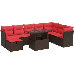 (brown) vidaXL 9 Piece Garden Sofa Set with Cushions Poly Rattan Acacia (brown) vidaXL 9 Piece Garden Sofa Set with Cushions Poly Rattan Acacia