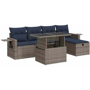 (grey) vidaXL 6 Piece Garden Sofa Set with Cushions Poly Rattan Acacia (grey) vidaXL 6 Piece Garden Sofa Set with Cushions Poly Rattan Acacia