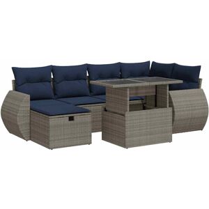 (grey) vidaXL 7 Piece Garden Sofa Set with Cushions Poly Rattan Acacia (grey) vidaXL 7 Piece Garden Sofa Set with Cushions Poly Rattan Acacia