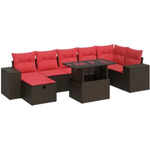 (brown) vidaXL 8 Piece Garden Sofa Set with Cushions Poly Rattan Acacia (brown) vidaXL 8 Piece Garden Sofa Set with Cushions Poly Rattan Acacia
