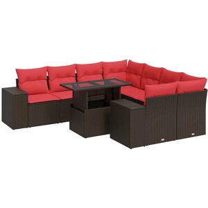 (brown) vidaXL 9 Piece Garden Sofa Set with Cushions Poly Rattan Acacia (brown) vidaXL 9 Piece Garden Sofa Set with Cushions Poly Rattan Acacia