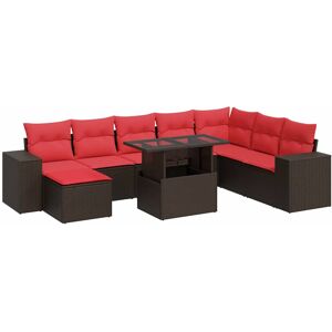 (brown) vidaXL Garden Sofa Set with Cushions Poly Rattan Acacia (brown) vidaXL Garden Sofa Set with Cushions Poly Rattan Acacia