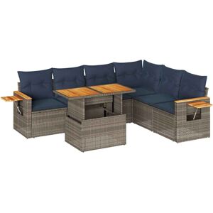 vidaXL 7 Piece Garden Sofa Set with Cushions Grey Poly Rattan Acacia vidaXL 7 Piece Garden Sofa Set with Cushions Grey Poly Rattan Acacia