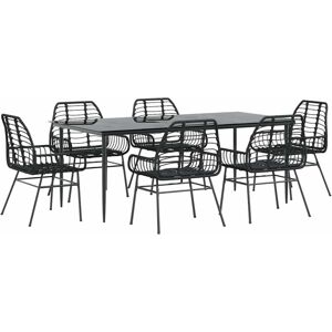 (black, 200 x 100 x 74 cm 6 piece) vidaXL Garden Dining Set Poly Rattan Glass ou (black, 200 x 100 x 74 cm 6 piece) vidaXL Garden Dining Set Poly Rattan Glass ou