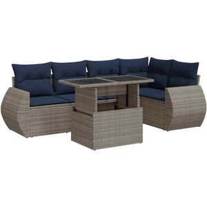 (grey) vidaXL 6 Piece Garden Sofa Set with Cushions Poly Rattan Acacia (grey) vidaXL 6 Piece Garden Sofa Set with Cushions Poly Rattan Acacia
