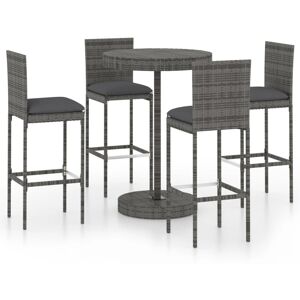vidaXL Garden Bar Set 5 Piece with Cushions Poly Rattan Grey Table and Chair vidaXL Garden Bar Set 5 Piece with Cushions Poly Rattan Grey Table and Chair