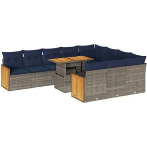 vidaXL 11 Piece Garden Sofa Set with Cushions Grey Poly Rattan Acacia vidaXL 11 Piece Garden Sofa Set with Cushions Grey Poly Rattan Acacia