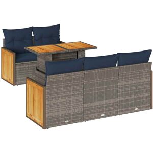vidaXL 6 Piece Garden Sofa Set with Cushions Grey Poly Rattan Acacia vidaXL 6 Piece Garden Sofa Set with Cushions Grey Poly Rattan Acacia