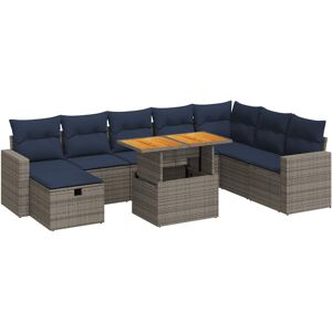 vidaXL 9 Piece Garden Sofa Set with Cushions Grey Poly Rattan Acacia vidaXL 9 Piece Garden Sofa Set with Cushions Grey Poly Rattan Acacia