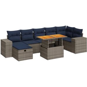 vidaXL 8 Piece Garden Sofa Set with Cushions Brown Poly Rattan Acacia vidaXL 8 Piece Garden Sofa Set with Cushions Brown Poly Rattan Acacia