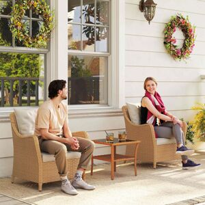 Outsunny 2 Pieces Rattan Garden Chairs, Cushioned Rattan Chairs, Beige Outsunny 2 Pieces Rattan Garden Chairs, Cushioned Rattan Chairs, Beige