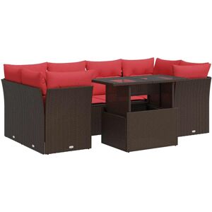 vidaXL 7 Piece Garden Sofa Set with Cushions Brown Poly Rattan Acacia vidaXL 7 Piece Garden Sofa Set with Cushions Brown Poly Rattan Acacia