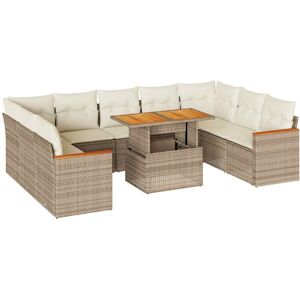 vidaXL 10 Piece Garden Sofa Set with Cushions Beige Poly Rattan Acacia vidaXL 10 Piece Garden Sofa Set with Cushions Beige Poly Rattan Acacia