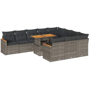 (grey) vidaXL Garden Sofa Set 11 Piece with Cushions Outdoor Sofa Poly Rattan Ac (grey) vidaXL Garden Sofa Set 11 Piece with Cushions Outdoor Sofa Poly Rattan Ac