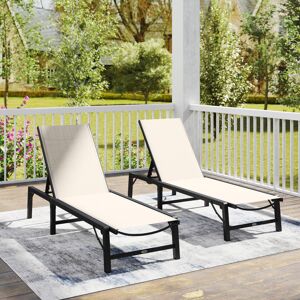 Outsunny Folding Sun Lounger Set of 2, 5-Position Reclining Sun Bed, Khaki Outsunny Folding Sun Lounger Set of 2, 5-Position Reclining Sun Bed, Khaki