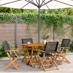 vidaXL 5 Piece Garden Dining Set Black Poly Rattan and Solid Wood vidaXL 5 Piece Garden Dining Set Black Poly Rattan and Solid Wood