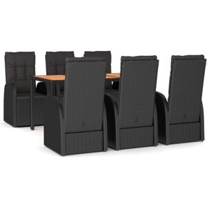 vidaXL Garden Dining Set 7 Piece Black Poly Rattan and Solid Wood Acacia Chair vidaXL Garden Dining Set 7 Piece Black Poly Rattan and Solid Wood Acacia Chair