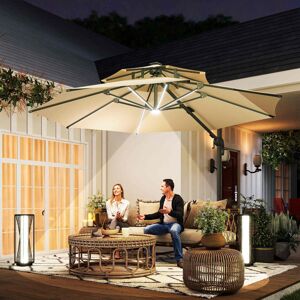 Outsunny 3m Cantilever Parasol Solar Lights Power Bank Base Beige Outsunny 3m Cantilever Parasol Solar Lights Power Bank Base Beige