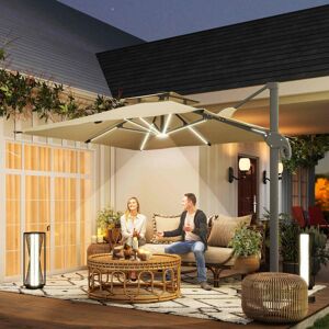 Outsunny 3 x 3(m) Cantilever Umbrella Power Bank Solar Cold Light Khaki Outsunny 3 x 3(m) Cantilever Umbrella Power Bank Solar Cold Light Khaki