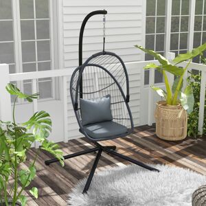 Outsunny PE Hanging Swing Chair w/ Cushion, Patio Hanging Chair, Grey Outsunny PE Hanging Swing Chair w/ Cushion, Patio Hanging Chair, Grey
