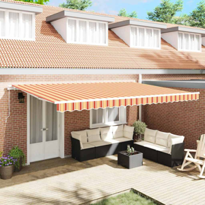 vidaXL Retractable Awning Yellow. Orange 500 x 300 cm Fabric. Metal vidaXL Retractable Awning Yellow. Orange 500 x 300 cm Fabric. Metal