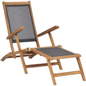 vidaXL Black Garden Deck Chair with Footrest Solid teak Wood Construction, Adj vidaXL Black Garden Deck Chair with Footrest Solid teak Wood Construction, Adj