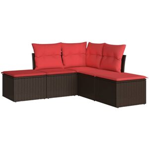 (brown and red, Without table) vidaXL Garden Sofa Set 5 Piece with Cushions Outd (brown and red, Without table) vidaXL Garden Sofa Set 5 Piece with Cushions Outd