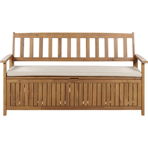 Beliani Garden Bench with Cushion SOVANA 160 cm with Storage Acacia Wood Taupe Beliani Garden Bench with Cushion SOVANA 160 cm with Storage Acacia Wood Taupe