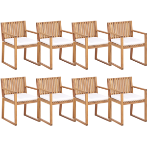 Beliani Set of 8 Garden Chairs with Cushions SASSARI II Certified Acacia Wood Off-White Beliani Set of 8 Garden Chairs with Cushions SASSARI II Certified Acacia Wood Off-White