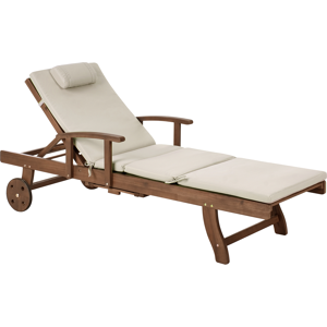 Beliani Sun Lounger with Cushion AMANTEA PREMIUM Acacia Wood Taupe Beliani Sun Lounger with Cushion AMANTEA PREMIUM Acacia Wood Taupe