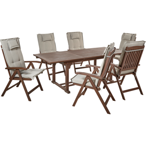 Beliani Garden Dining Set - AMANTEA - Extendable Table, 6 Chairs - Rustic Style Beliani Garden Dining Set - AMANTEA - Extendable Table, 6 Chairs - Rustic Style