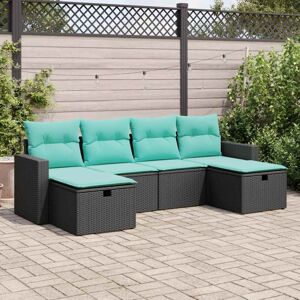 vidaXL 6 Piece Garden Sofa Set with Cushions Black Poly Rattan vidaXL 6 Piece Garden Sofa Set with Cushions Black Poly Rattan