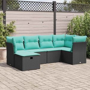 vidaXL 6 Piece Garden Sofa Set with Cushions Black Poly Rattan vidaXL 6 Piece Garden Sofa Set with Cushions Black Poly Rattan