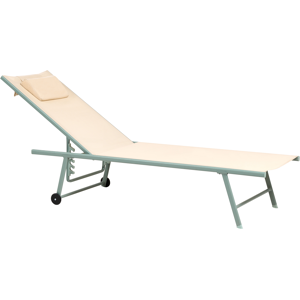 Beliani Set of 2 Sun Loungers SORONI Reclining Metal Beige Beliani Set of 2 Sun Loungers SORONI Reclining Metal Beige