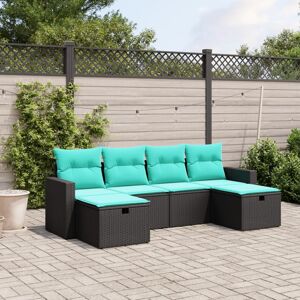 vidaXL 6 Piece Patio Sofa Set with Cushions Black Poly Rattan vidaXL 6 Piece Patio Sofa Set with Cushions Black Poly Rattan