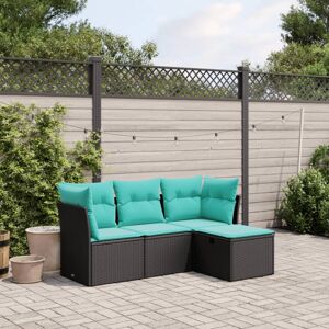 vidaXL 4 Piece Patio Sofa Set with Cushions Black Poly Rattan vidaXL 4 Piece Patio Sofa Set with Cushions Black Poly Rattan