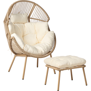 Beliani PE Rattan Garden Chair with Footstool Natural MURANO Beliani PE Rattan Garden Chair with Footstool Natural MURANO