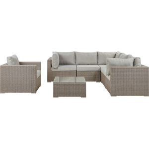 Beliani Garden Lounge Set with Table 6 Seater CONTARE Left Hand Modular PE Rattan Taupe Beliani Garden Lounge Set with Table 6 Seater CONTARE Left Hand Modular PE Rattan Taupe
