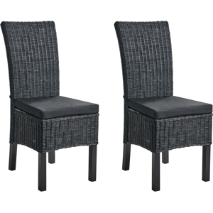 Beliani Set of 2 Dining Chairs ANDES Rattan Black Beliani Set of 2 Dining Chairs ANDES Rattan Black