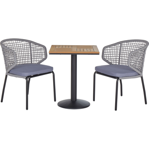 Beliani Bistro Set Grey - 2 Chairs, Cushions, Plastic Wood Table - Outdoor Garden Set Beliani Bistro Set Grey - 2 Chairs, Cushions, Plastic Wood Table - Outdoor Garden Set