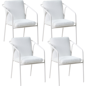 Beliani Set of 4 Garden Chairs with Cushions ASCIANO Metal White Beliani Set of 4 Garden Chairs with Cushions ASCIANO Metal White
